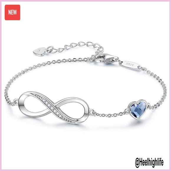 Jewelry - Sterling Silver Infinity Heart Charm Bracelet Adjustable Link Jewelry Gift